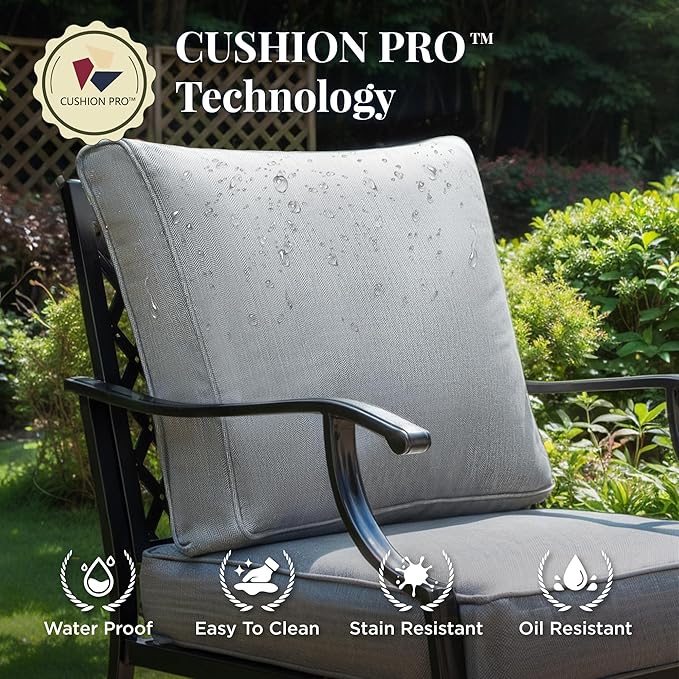 Patio Furniture Set 7 pcs, Outdoor Patio Furniture, 3-Seat Sofa, 2 Single Chairs, 2 Rocking Chairs, 2 Ottomans and 5.75" Extra Thick Cushion, Patio Conversation Set for Backyard Deck,Grey