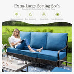 Sophia & William Patio Furniture Set, 4 Piece Metal Outdoor Conversation Set with 3-Seater Outdoor Couch, 2 Sofa Chairs, 1 Coffee Table for Outdoor Seating, Backyard, Porch(Navy Blue)