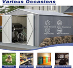8×12 FT Storage Shed with 1 Lockable Door and Vents,Metal Aluminum Waterproof Tool Sheds,Heavy-Duty Sheds Unit W/Floor Frame,Lock & Key,Garden Shed for Storing Bicycles,Barbeques,Gray