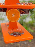 DutchCrafters Plastic Poly Double Platform Hanging Oriole Bird Feeder with Fruit Slice Holders & Nectar Cups, Jelly Bird Feeders for Outside - Amish Made in USA (Triple, Black & Bright Orange)