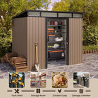 Gizoon 7.4'x5.3' Outdoor Storage Shed Metal Garden Shed with Sliding Lockable Doors, Versatile Tool Bike Shed with Transparent Panel Windows, Outdoor Storage Clearance for Backyard, Patio, Light Brown