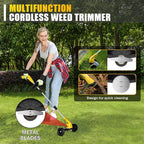 Aokia Weed Wacker Cordless for Lawn: Grass Mower with Roller - 2.0Ah Battery Powered for Hedge Clearance Yard Cutting Tree - String Trimmers for Garden Cutter Handyman Landscaper