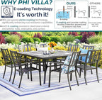 PHI VILLA 9 Pieces Outdoor Dining Table Set for 8, 60” Square Metal Dining Table & Stackable Dining Chairs, Large Dining Furniture Set for Patio, Deck, Yard, Porch