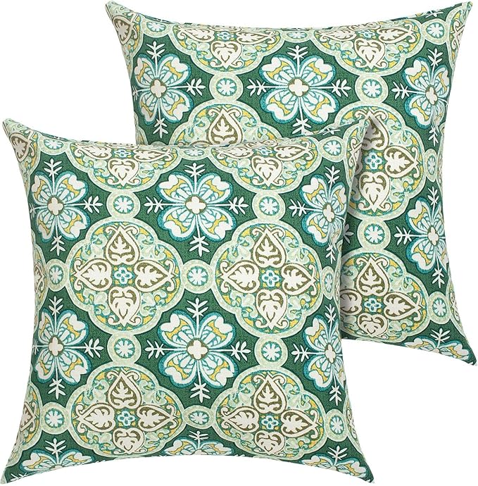 FUNHOME Outdoor Pillow Covers ONLY, No Insert! Pack of 2 Square Throw Pillow Covers, Decorative Water-Repellent Modern Cushion Cases for Sofa Patio Couch Decoration 18 x 18 Inch-Green Medal