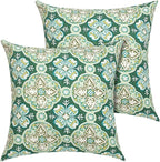FUNHOME Outdoor Pillow Covers ONLY, No Insert! Pack of 2 Square Throw Pillow Covers, Decorative Water-Repellent Modern Cushion Cases for Sofa Patio Couch Decoration 18 x 18 Inch-Green Medal