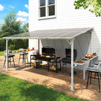 MEISSALIVVE 10' x 14' Wall Mounted Gazebo, Outdoor BBQ Grill Gazebo with Side Shelf, Lean to Metal Awnings with Sloped Roof, Heavy Duty Pergola for Backyard, Deck, White