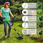 Electric Weed Wacker Battery Powered, Cordless Weed Trimmer with 21V Battery Operated & Charger & Wheels & 25 Blades, No-String Brush Cutter/Lawn Edger/Grass Trimmer for Garden Yard