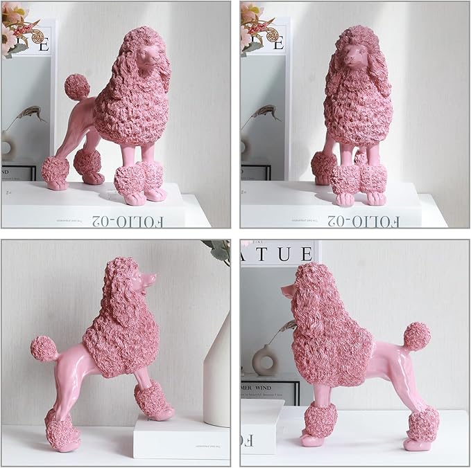 Lukitas Standing Pink Poodle Sculpture Decor, Decorative Dog Statue, Animal Ornament for Garden Home, Resin 10''