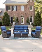 Pop 22x25/22x24 Outdoor Furniture Cushions Set of 6 - Comfortable Patio Chair Cushion for Rattan Wicker Dining Rocking Swivel Chairs Loveseat Couch L-Shape Sectional Sofa - Navy Blue/Smile