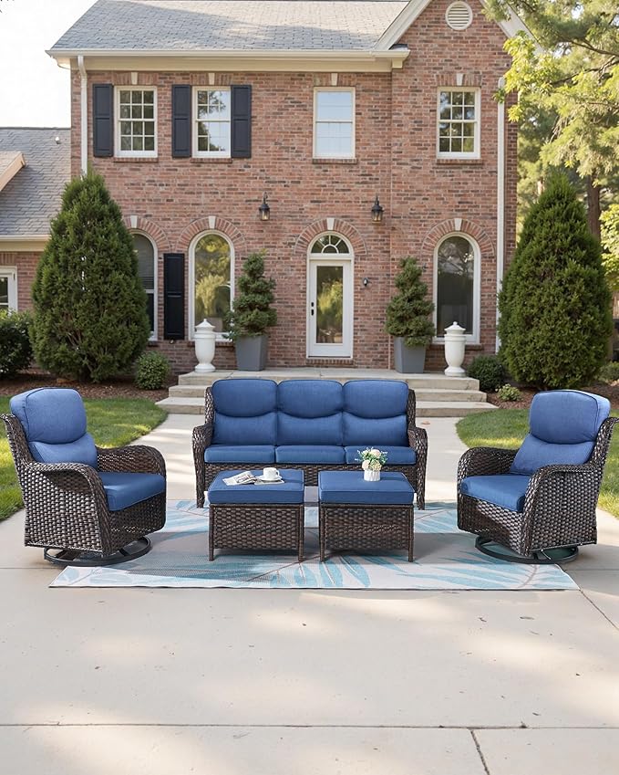 Pop 22x25/22x24 Outdoor Chair Cushions Set of 4 - Heavy Duty High Back Replacement Zippered Cushion for Patio Furniture Dining Rocking Chairs Loveseat L-Shape Sofa - Navy Blue/Smile