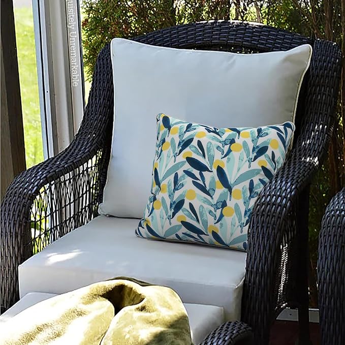 LVTXIII Outdoor Throw Pillows 18x18 Patio Waterproof Square Pillows with Piping Fade Resistant Accent Pillow for Spring Summer Garden Decoration, Set of 2, Leaves Multi