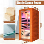 Infrared Sauna for Home Indoor Sauna Wooden Dry Sauna Room Low EMF 1020W for 1 Person with Control Panel, Bluetooth Speaker, Reading Lamp