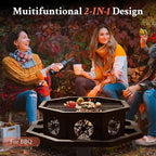 43 Inch Octagonal Fire Pit with Cooking Grill,Outdoor Wood Burning Fire Pit for Camping Outside Picnic Bonfire,Heavy Duty Firepit for Backyard Garden Patio