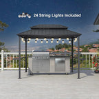 PURPLE LEAF 6.5' X 10' Hardtop Grill Gazebo for Patio Aluminum Barbeque Canopy with 24 Clear Light Bulbs and Shelves Double Tiered Grey Outdoor BBQ Gazebo