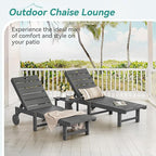 Outdoor Chaise Lounge Chairs with Table, 2-Piece, 26.8” Super Wide Lounge Chair Outdoor, HDPS Pool Chairs with 5 Positions, Patio Lounge Chair with Wheels for Pool,Lawn,Backyard, Dark Gray