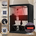 2 Person Portable Full Spectrum Infrared Sauna, Full Size Large Space Spa Tent with Remote Control,1600W Fast Heating, Foldable Chairs & LED Therapy Light, Home Spa for Relaxation (47.2"x35.4"x63")