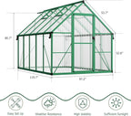 CABIHOME 8x10 FT Outdoor Greenhouse, Polycarbonate Greenhouse with Roof Vent and Ground Nails, Aluminum Large Walk-in Green House w/Lockable Push Door for Outside Garden Backyard (Green, 8x10 FT)