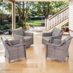 Outdoor Wicker Patio Chairs Set of 4 - Heavy Duty Outside Rattan Lawn Chair for Front Porch Balcony Backyard Yard Deck Poolside Apartment – Brown/Grey