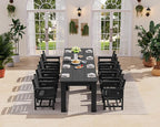 SERWALL Patio Dining Sets for 8, Outdoor Dining Sets for 8 Person with 2 Umbrella Hole Cut-Out Rectangular Tables and 8 Chairs, HDPE Dining Sets for Garden, Backyard, Poolside, Black