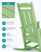 SERWALL Outdoor Rocking Chair Set of 2, Patio Rocking Chairs Set, HDPE Rocking Chair Outdoor for Adults, Heavy Duty Front Porch Rocker, Mint