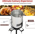 Red Mountain Valley 30Qt Turkey Fryer with Propane Burners for Outdoor Cooking, Aluminum Turkey Fryer Pot Basket, Propane Deep Fryer, Seafood Boil with Spigot,Timer, Marinade Injector, Turkey Rack