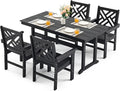 5 Piece HDPE Outdoor Dining Set for 4 Patio Dining Furniture Set with Umberlla Hole, Weather Resistent Outdoor Table and Chairs for Garden, Poolside, Backyard, Deck, Black