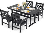 5 Piece HDPE Outdoor Dining Set for 4 Patio Dining Furniture Set with Umberlla Hole, Weather Resistent Outdoor Table and Chairs for Garden, Poolside, Backyard, Deck, Black