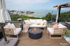 AMS Fireplace | Modeno Venice Package | Black Natural Gas Fire Pit Table for Outside Patio Bundle with Wind Guard, and SS Burner Lid | Free Rubber Mat & Ice Bucket