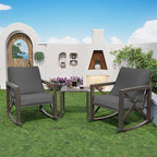 Outdoor Rocking Bistro Set, Patio Rocking Chairs Set of 2 with Coffee Table, 3 Pieces Metal Conversation Sets with 6.5" Thick Cushions for Backyard, Porch, Poolside, Oversized (Gray)