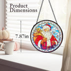 kdqua Christmas Santa Suncatcher Stained Glass Window Hanging, Winter Xmas Santa Claus Sun Catchers Indoor Window Glass Round Wall Decor, Christmas Wall Art Hanging Decorations Statues, 7.9x7.9in
