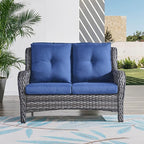 HUMMUH Outdoor Loveseat Sofa 2-Seat PE Rattan Patio Love Seat with Cushions,Deep Seat High Curved Back Armset Sectional Couch for Patio,Garden,Yard,Porch