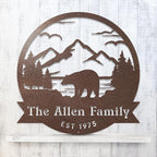 RealSteel Personalized Bear Metal Sign - Custom Outdoor Wall Art with Mountain Scene - Circular Design for Porch, Patio, Lawn & Garden Décor - Penny Vein, 36"