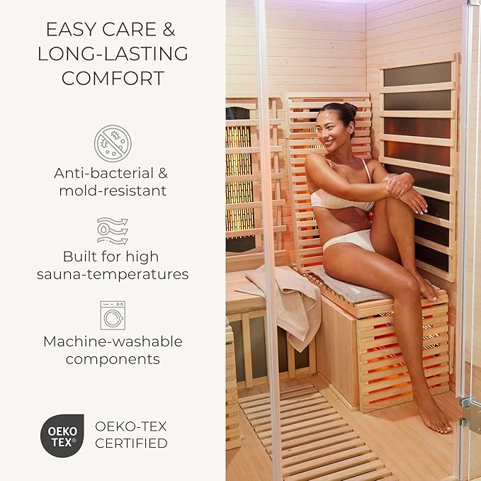 SAUNASOFA™ Sauna Mat & Pillow Set – 2 Seater Sauna seat Cushion with Pillow – Heat-Resistant Sauna kit for Infrared & Finnish saunas in Grey