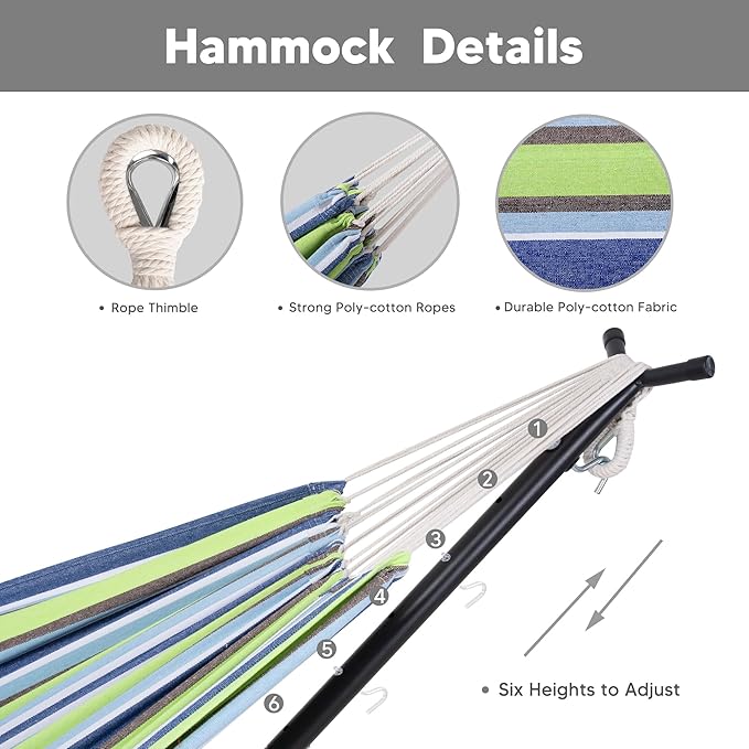 SUNCREAT 2-in-1 Convertible Backyard Fabric Hammock with Stand, Large Hammocks for Outside, Patent Pending, Light Green Stripes