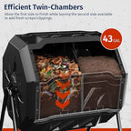 East Oak Compost Tumbler Outdoor, 43-Gal Dual Chamber Compost Bin with 2 Sliding Door and Aeration System, Tumbling Rotating Composter Bin for Garden, Kitchen, Yard
