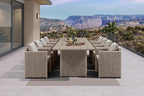 PURPLE LEAF 9 Pieces Outdoor Patio Dining Set Modern Large Weather-Resistant Table and Aluminum Chairs with Olefin Fabric Cushions for Garden Backyard Deck Furniture Beige