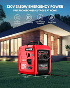3450-Watt Dual Fuel Inverter Generator for Home Use, 1.6Gallon Large Fuel Tank Up to 8.3 Hours Use, 120V Gas Powered Generator Super Quiet, Red