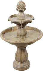Sunnydaze 35" Solar 2-Tier Outdoor Water Fountain - Outdoor Water Fountain with Battery Backup and Pump - Earth
