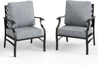 Patio Chairs Set of 2, High Back Outdoor Patio Metal Leg Chairs with 5.75" Thick Cushions for Bistro Balcony Porch Deck and Yard, Grey