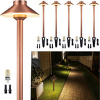 Gardenreet Low Voltage Landscape Lighting Brass, 12v Pathway Lights Waterproof, Hard Wired Path Light Outdoor, Mushroom Copper for Exterior Area Patio House with 3W 270LM 3000K G4 Bulb (6 Pack)