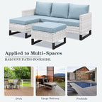 Wicker Patio Furniture Set, 6 PCS Outdoor Patio Furniture Set with Swivel Chairs, Includes 2 Swivel Patio Chairs, 1 Outdoor Couch, 1Side Table and 2 Ottoman, Light Beige/Light Blue