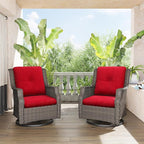 Swivel Patio Chair Outdoors - 360 Degree, Set of 2, Glider Chair with 3.5" Olefin Fabric Cushions (Mixed Grey Rattan/Red)