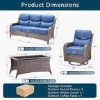 Luxury High Back Outdoor Furniture with 6-Inch Thick Cushions, Patio Furniture Set with Swivel Chairs, 4 PCS Wicker Conversation Set for Porch, Balcony, Deck and Yard