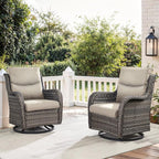Patio Swivel Chair Set of 2, Resin Wicker Swivel Patio Glider Chairs with Smile-Shaped Cushions, High Back Luxury Swivel Patio Chairs for Outdoor, Brown Wicker|Beige Cushions