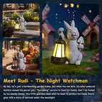 Rabbit Statue Garden Ornaments Art Outdoor Decoration with Solar Powered LED Lights Decor for Patio,Balcony,Yard, Mum Birthday Gifts, Garden Gifts for Women
