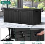 YITAHOME 120 Gallon Resin Deck Box, Weather Resistant Outdoor Storage Box for Patio Cushions, Garden Tools, Pool Supplies, Lockable, Easy With Tool Assembly, Extra Seat or Table (Black)