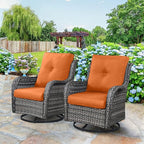 HUMMUH 3-Piece Swivel Rocking Rattan Chair Outdoor, Patio Bistro Furniture Conversation Set, Cushioned Wicker Chair with Glass Coffee Table(Grey, Orange)