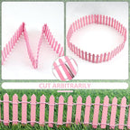 Mini Fairy Garden Fence, 35.5x2 Inch Cuttable Small Wood Picket Fence, DIY Miniature Accessories Decoration for Dollhouse, Crafts, Vegetable Platter, Cake(Pink)