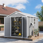 UDPATIO Outdoor Storage Shed 8 x 8 FT, Resin Garden Sheds Plastic Patio Outdoor Storage with Lockable Door for Tool, Bike, Garbage Can Gray White