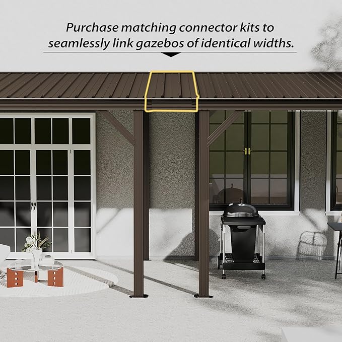 Gazebo Connector Kit - for 12ft Width Wall Mounted Gazebos, Durable Steel Expansion Linker, Rustproof & Easy Assembly for 12'x20' Lean to Gazebos - Brown